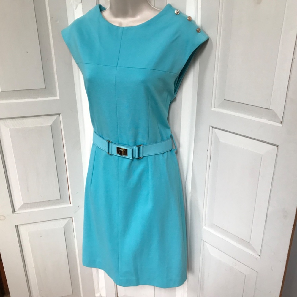 Tyler Boe Sleeveless Turquoise Belted Dress - Picture 10 of 15
